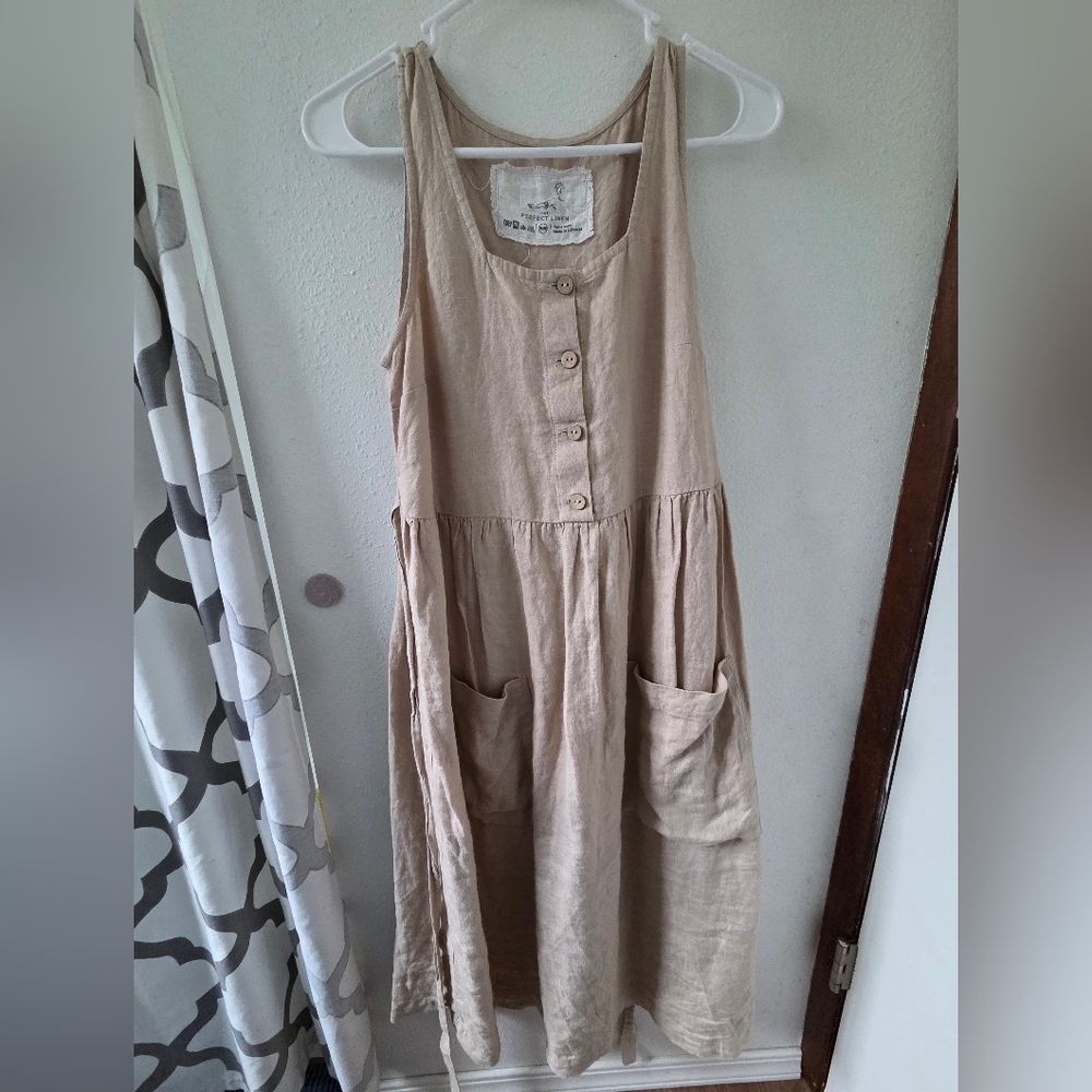 notPERFECTLINEN Oatmilk Mama Midi Dress Small